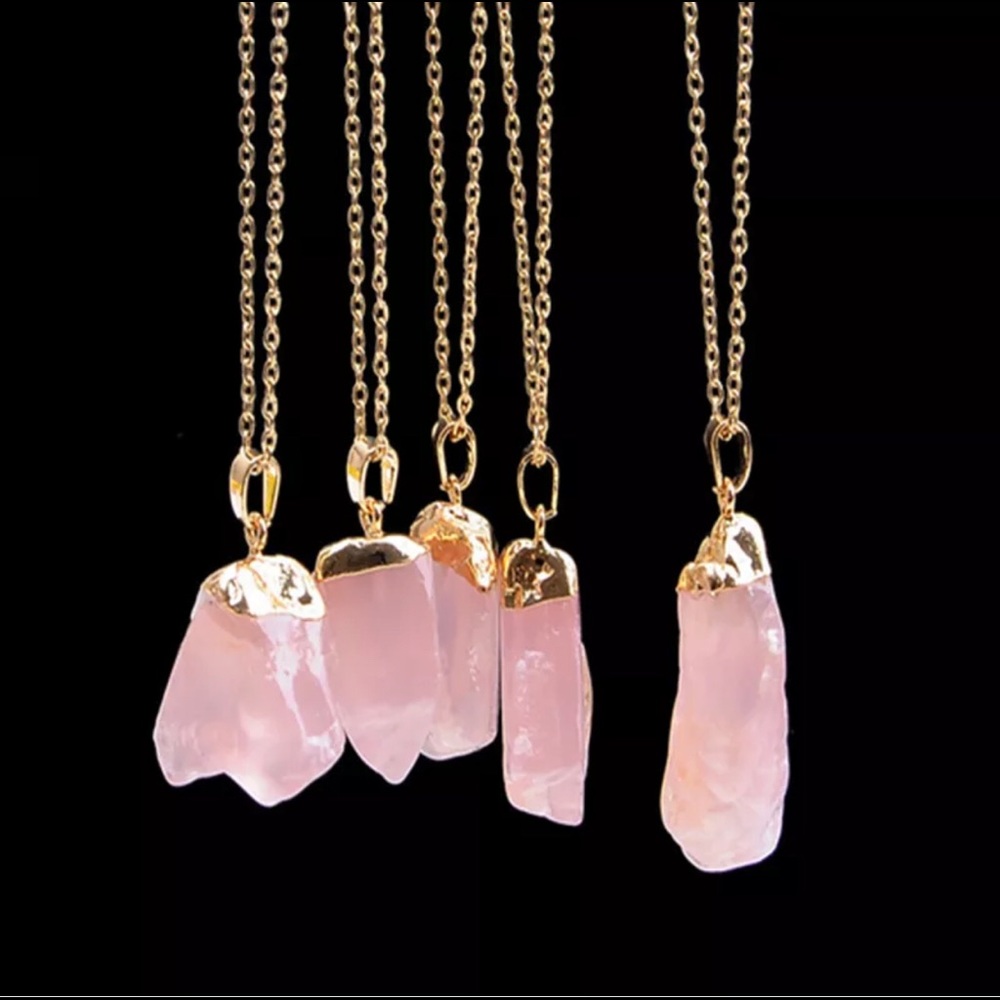 Rose Quartz Crystal Necklace Gold Love Heart Stone - Picture 3 of 3